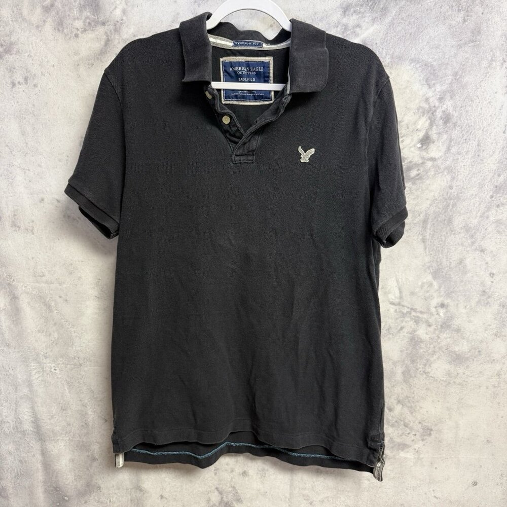 American Eagle Outfitters Polo Shirt Mens XL 22.5x28 Black Y2K Vintage Fit